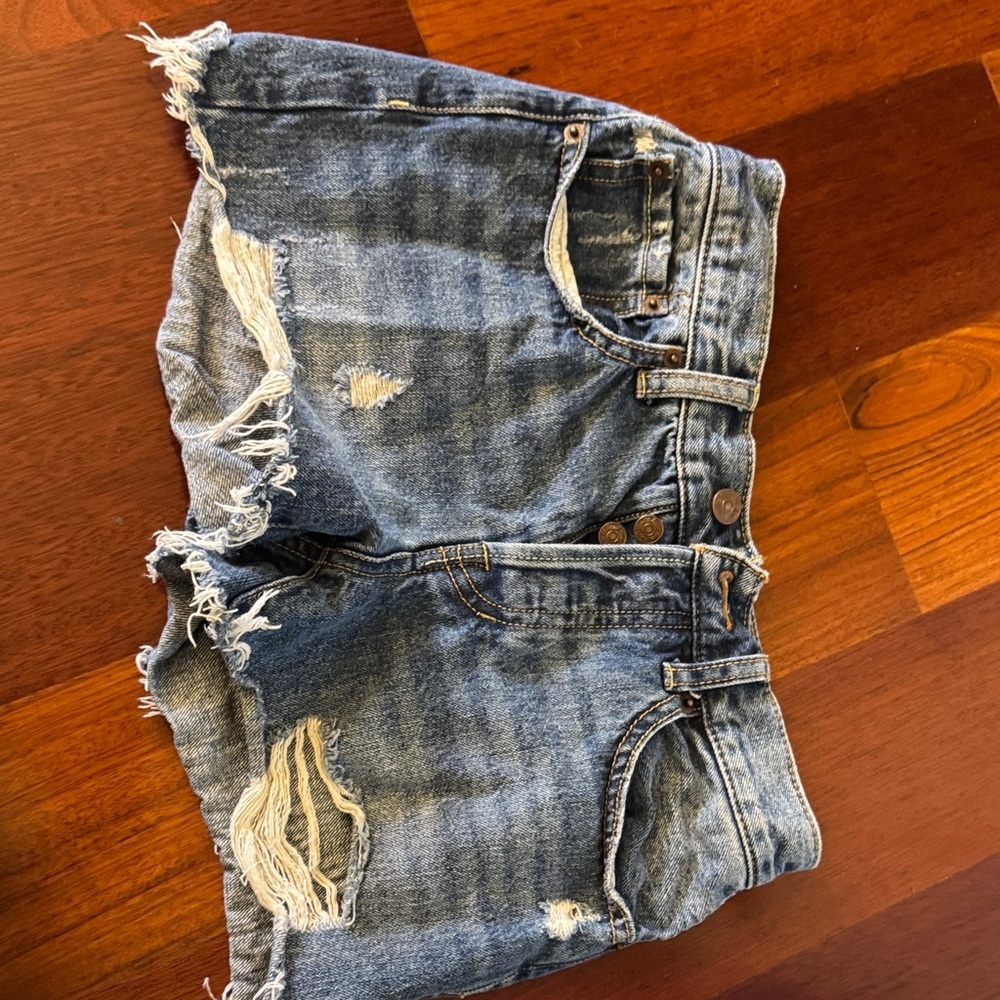 Free People Distressed Denim Shorts - Blue